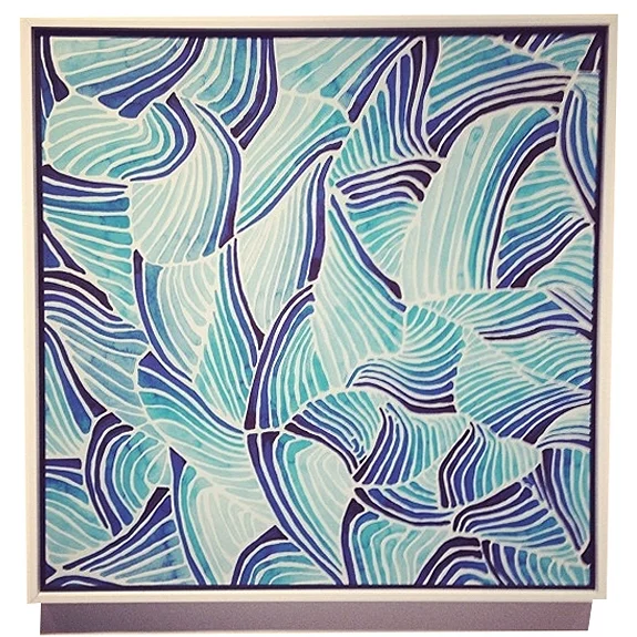 30"x30" digitally printed textile Process: 1. Watercolor painting, 2. Scanned and reworked in photoshop, 3. Digitally printed on cotton sateen, 4. Stretched in a floating frame finish 