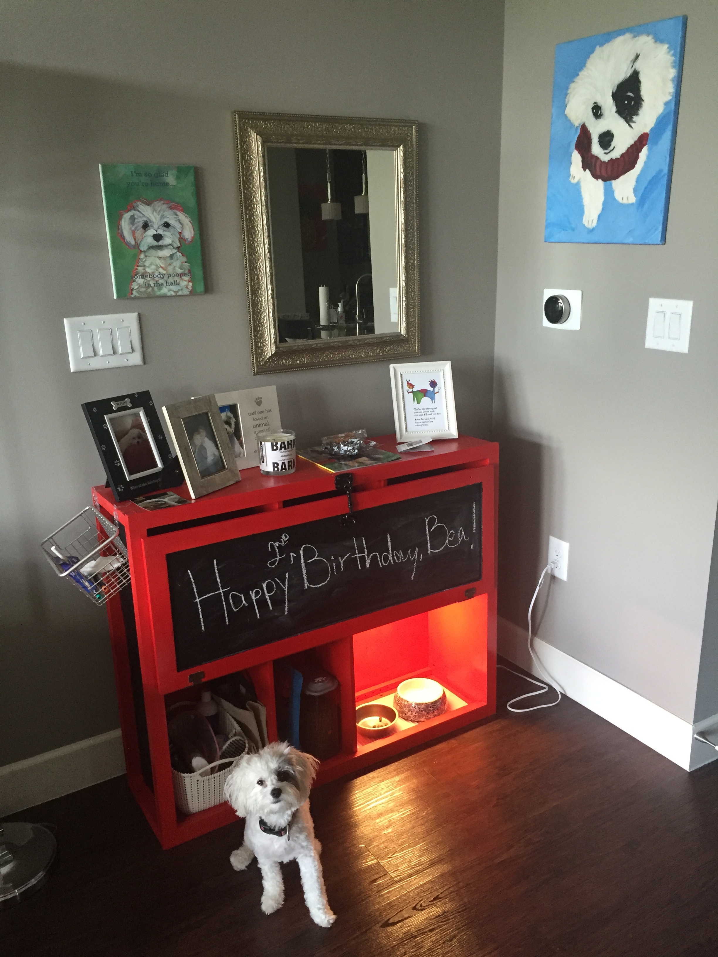 The Beasley Project is now The Beasley Corner of our new apartment! I'm considering adding tile to the top of the cabinet and turning it into more kitchen counter space/wet bar. TBC...
