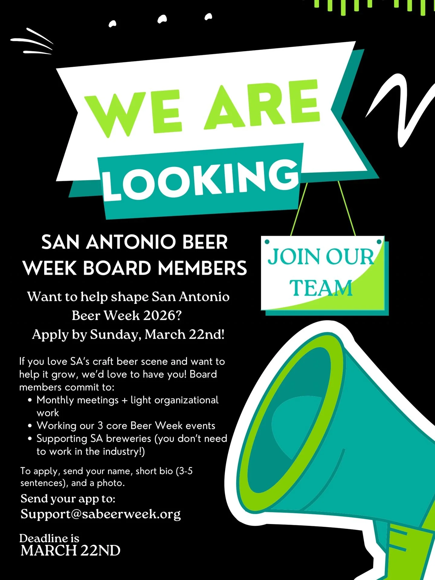 Love the San Antonio craft beer scene? Want to help it grow? 🍻

San Antonio Beer Week is looking for new board members for 2026! If you&rsquo;re passionate about local breweries and want to help bring Beer Week to life, we&rsquo;d love to have you o