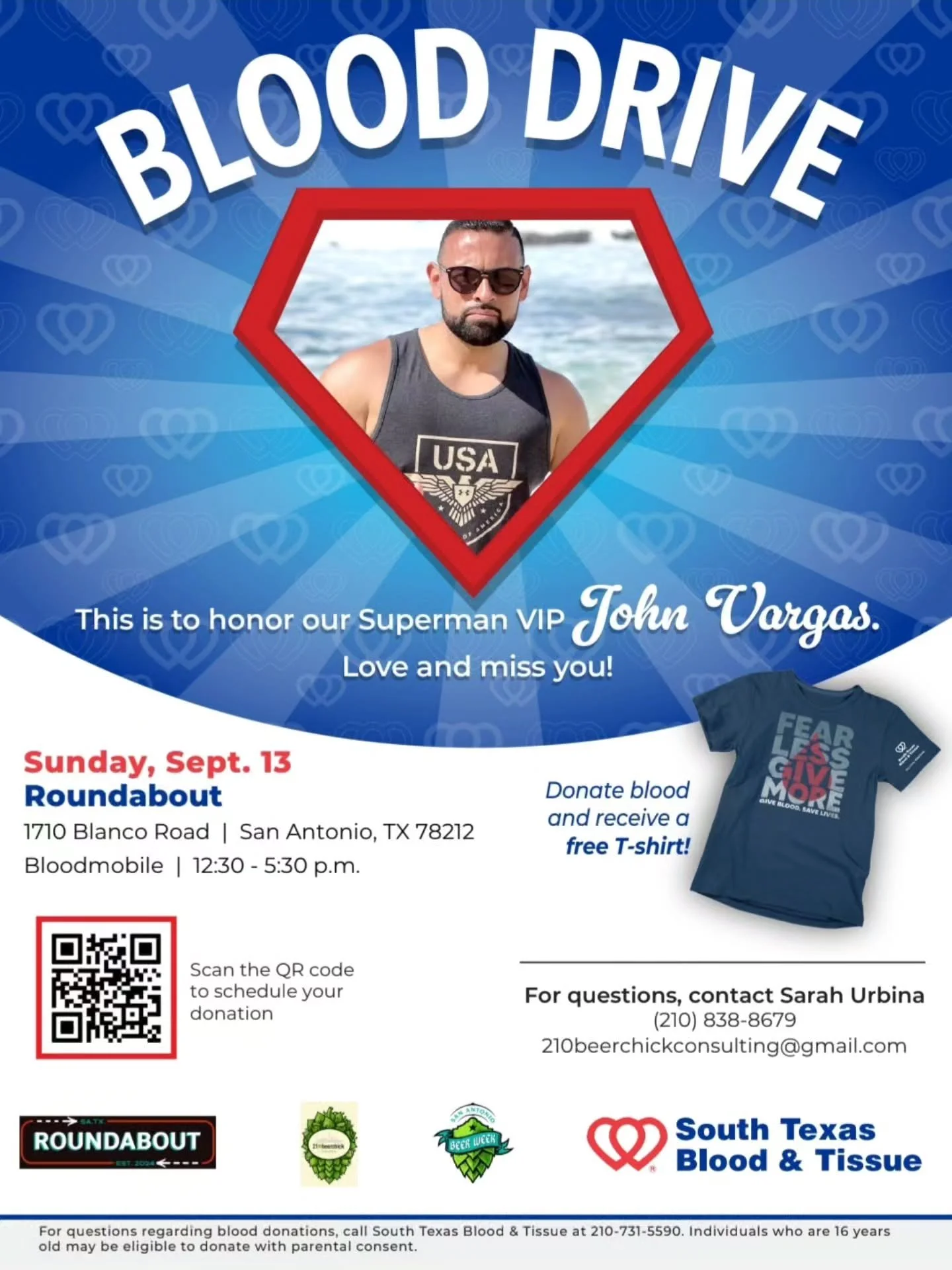 We are teaming up with @southtexasblood for our first annual blood drive.
Come out and donate for those in need!

Scan the code and sign up today! #wewanttohelp #community #sabw #fearlessgivemore #givebloodsavelives