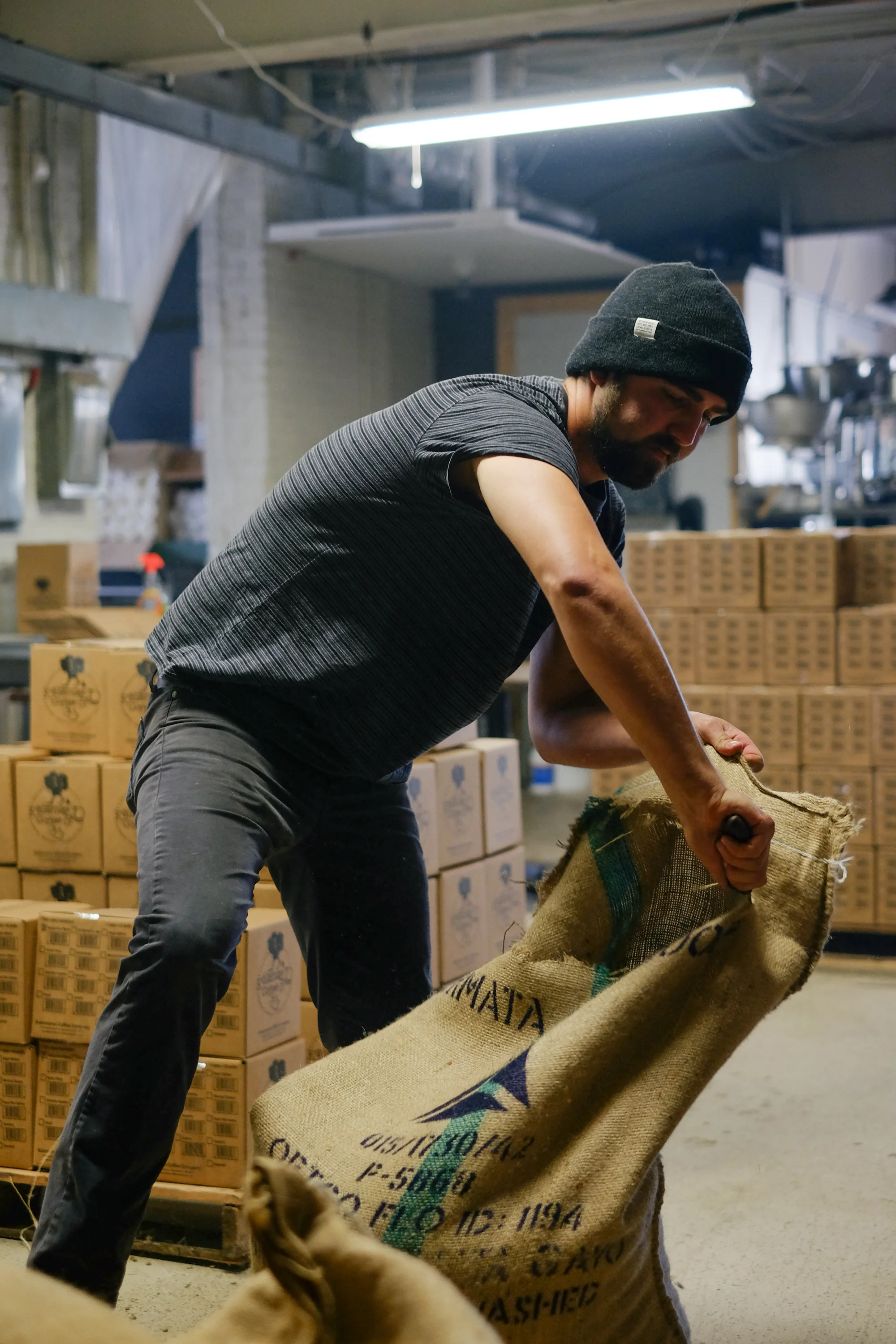 Garrett rips open a new bag.
