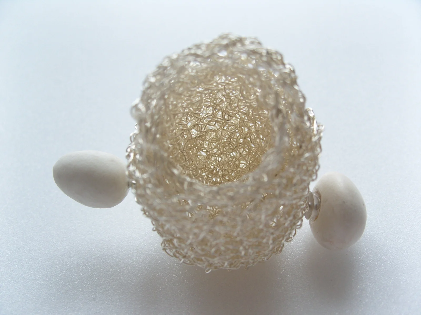   Nest  - pin -&nbsp;silver, porcelain, stone 