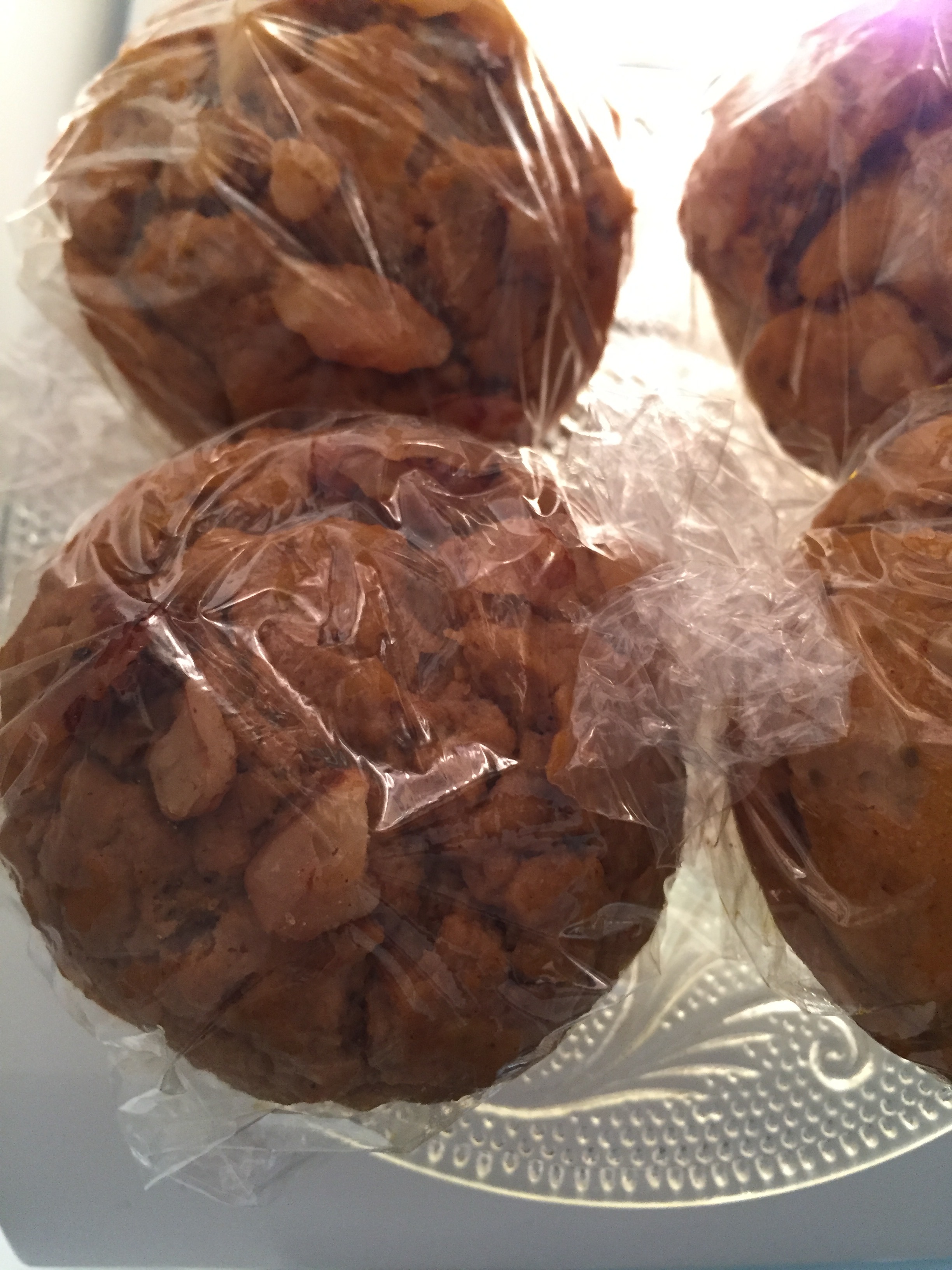 Muffins in the fridge ready to reheat for tomorrow's breakfast!