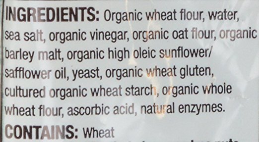 This is an example of a bread that is NOT suitable for a low-FODMAP diet. It might call itself sourdough on the front of the label, but the list of ingredients tells the real story: sour flavor provided courtesy of vinegar, and yeast is an ingredient. This manufacturer would not need to add yeast as an ingredient if this bread was made with a traditional sourdough process.