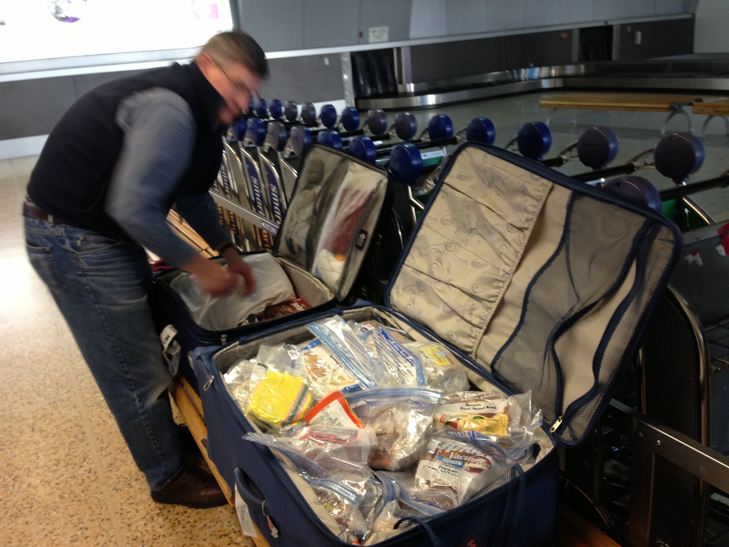 By far the largest suitcase full of bread I've brought through Customs.