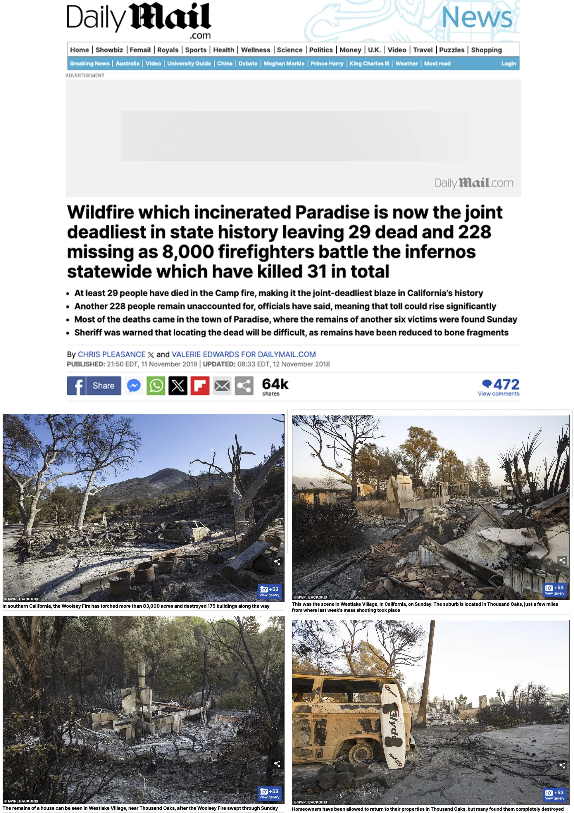 California wildfire/ Daily Mail