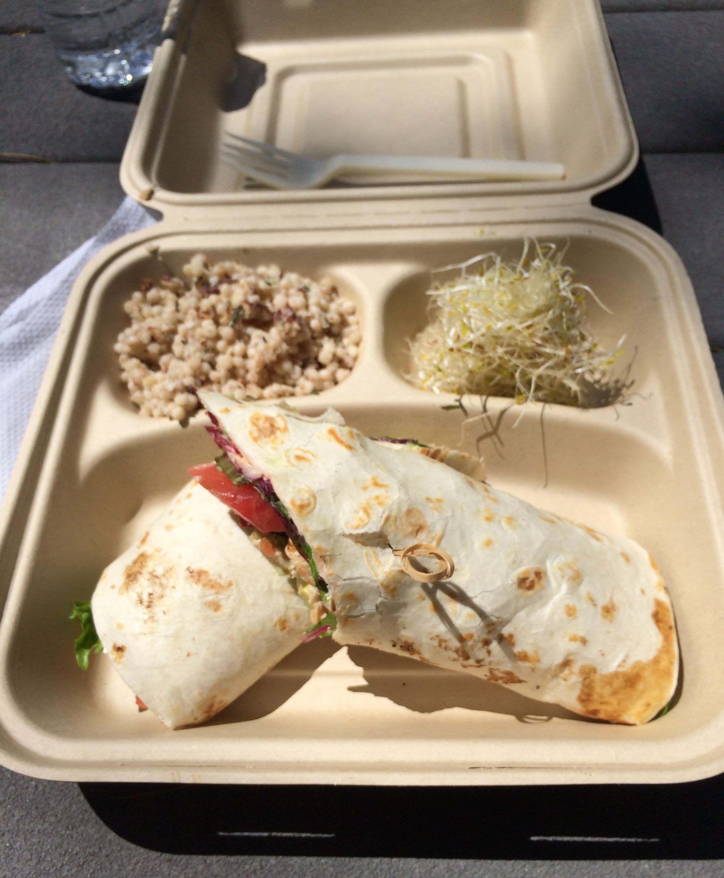 Chicken, Bacon, and Avocado wrap with Israeli cous cous