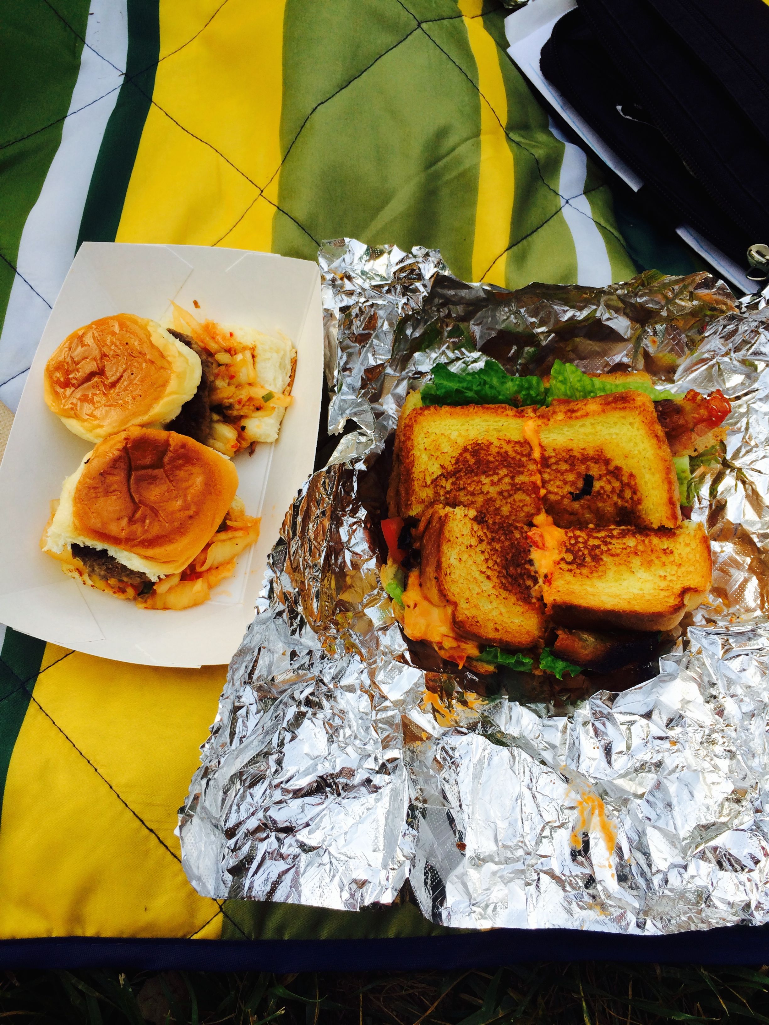 Korean Sliders and a Bacon, Lettuce, Tomato, and Pimento Cheese sandwich from Lowdown!