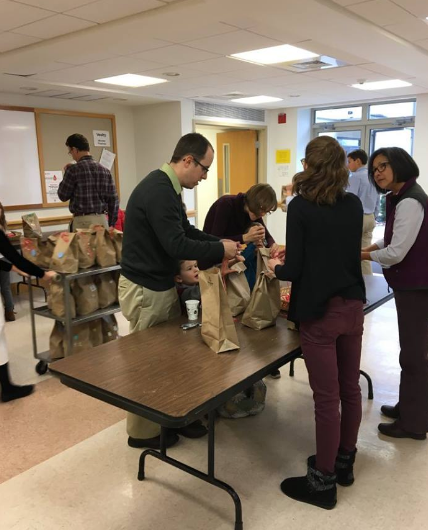 Every Advent season, we gather as a parish to put together bags of potatoes. We deliver these bags to the Kennett Area Community Services. They are then placed in baskets for families in need to have a happy Christmas meal. 
