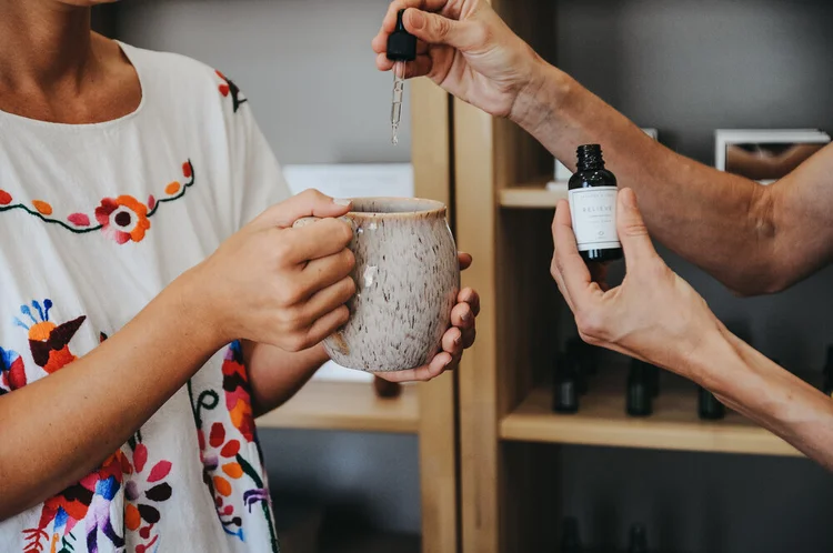 A cup of tea and an herbal tincture