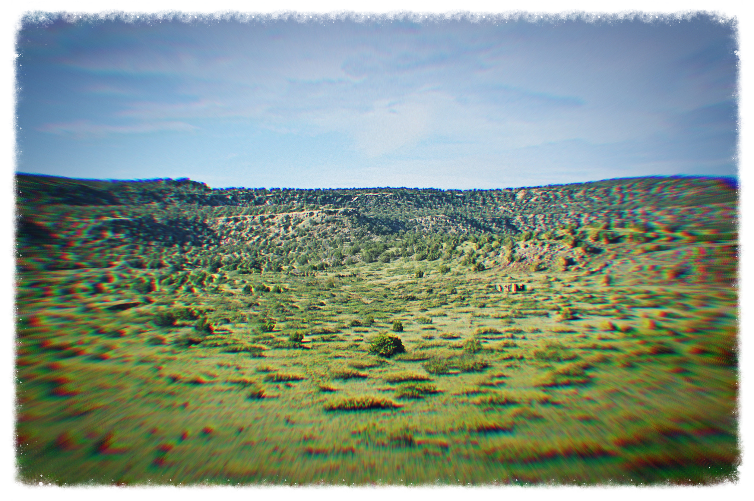 Stone ruins of former settlers (center right) - to be explored in subsequent expeditions. 
