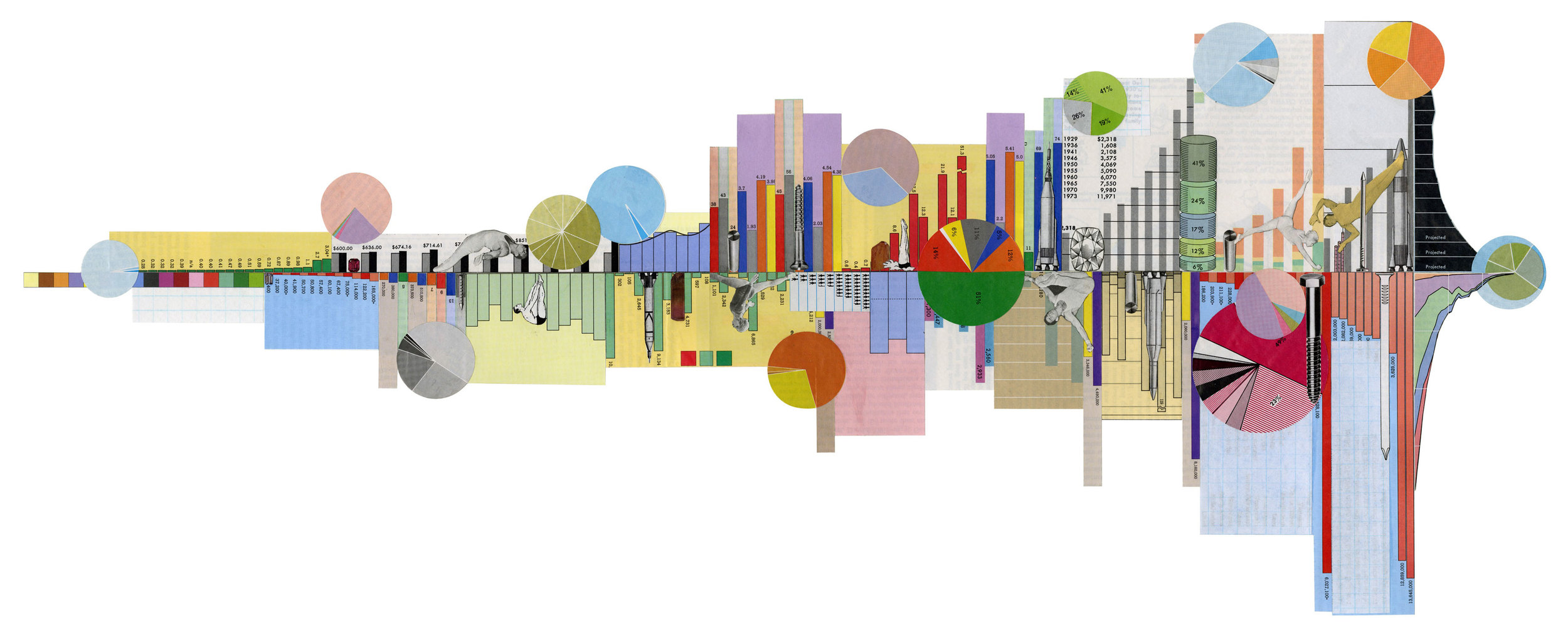 If you can graph it, then it's true, 2006. Collage on paper, 16 x 28 in. Private collection.