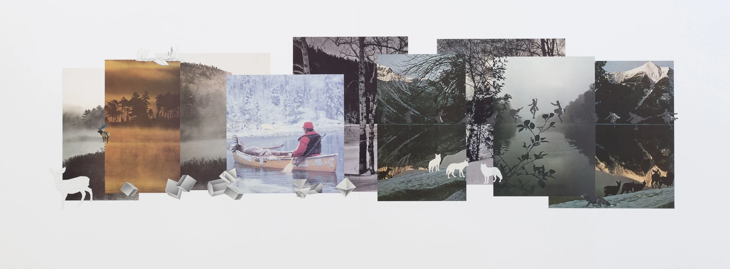 Blue-Gray Pond, 2016. Collage on paper, 18 X 48 in.