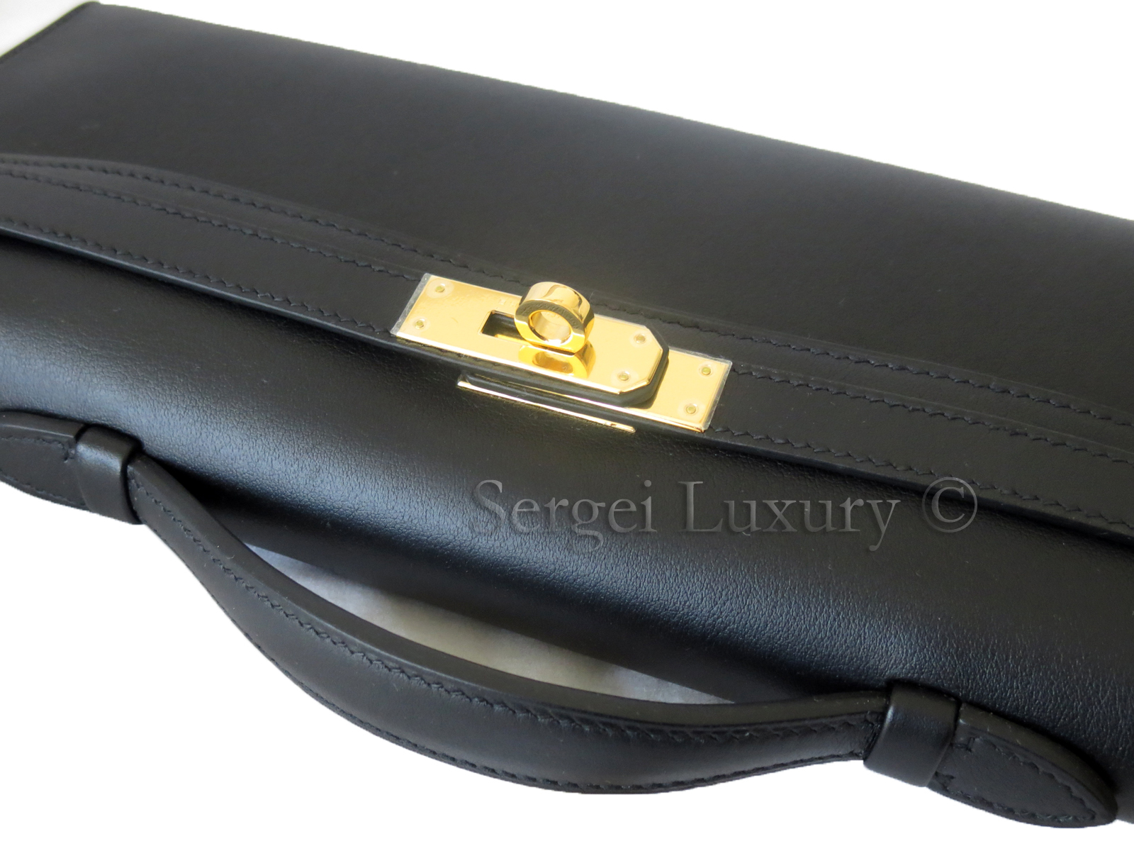 Hermès Kelly Cut Clutch Bag In Black Swift Leather With Gold