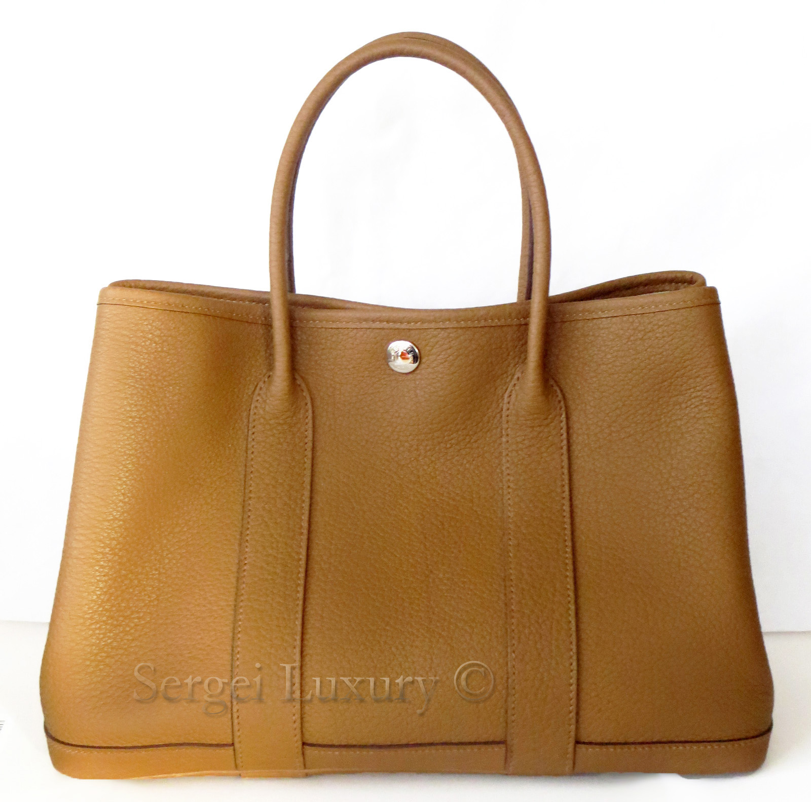 Hermes Abricot Canvas and Gold Negonda Leather Garden Party 30 Bag