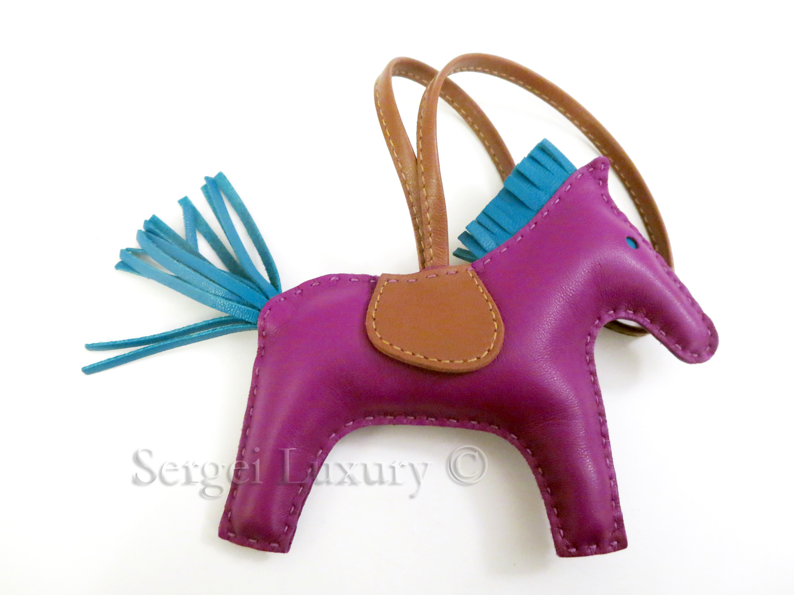 Hermes Rodeo Medium Size Horse Bag Charm Rare Bleu Saphir / Like New in Box