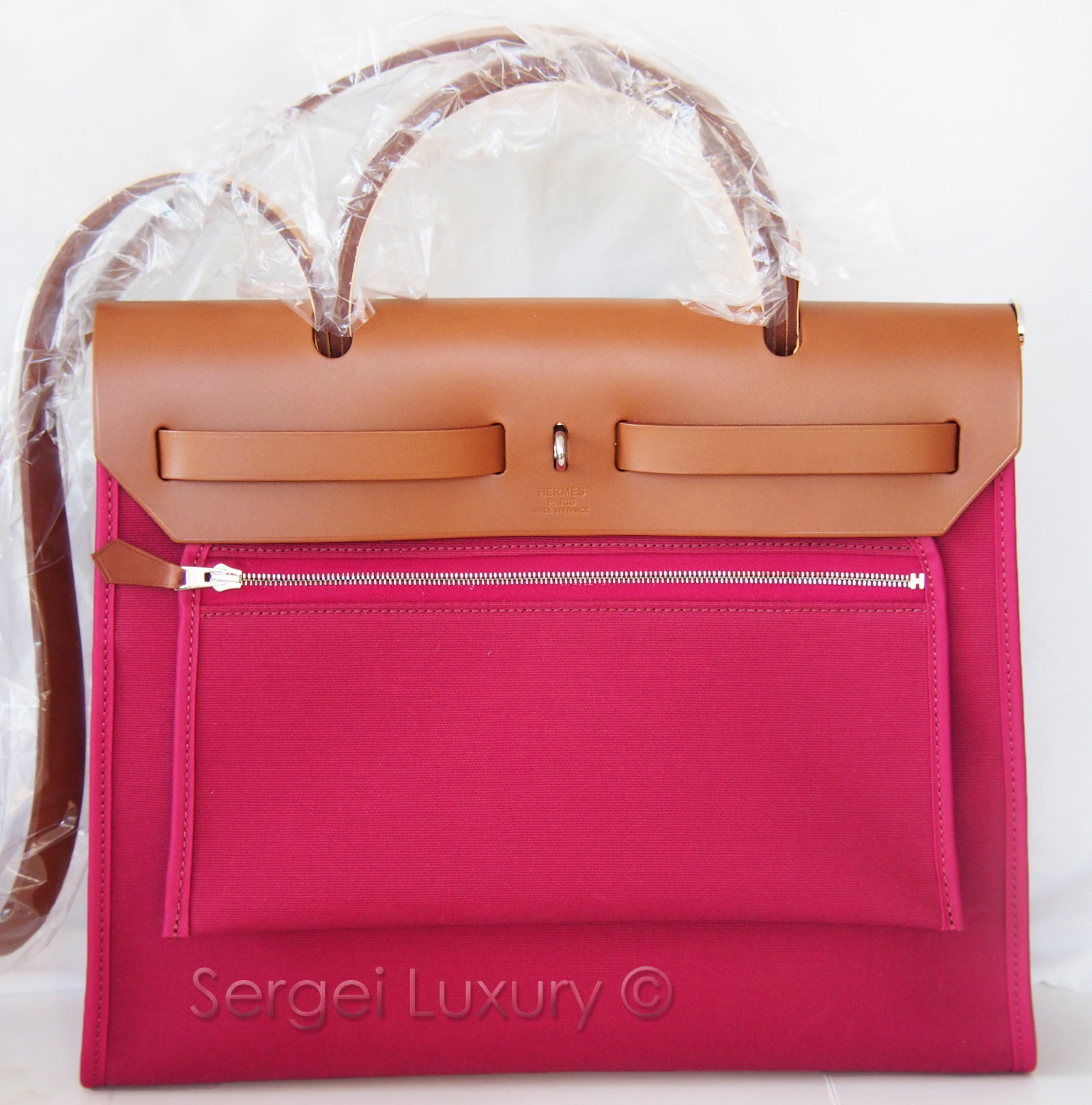 NEW! Authentic HERMES Herbag Zip Canvas Rubis Ruby Red Pink 31cm PM + Kelly  Lock — Sergei Luxury