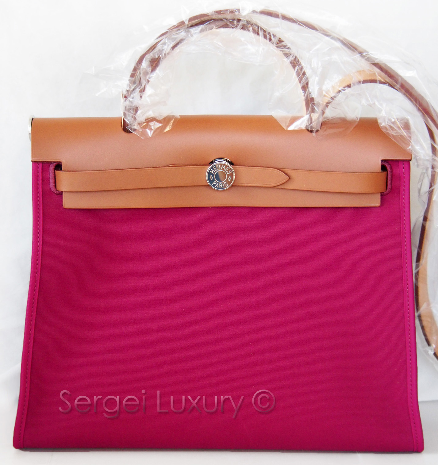 NEW! Authentic HERMES Herbag Zip Canvas Rubis Ruby Red Pink 31cm