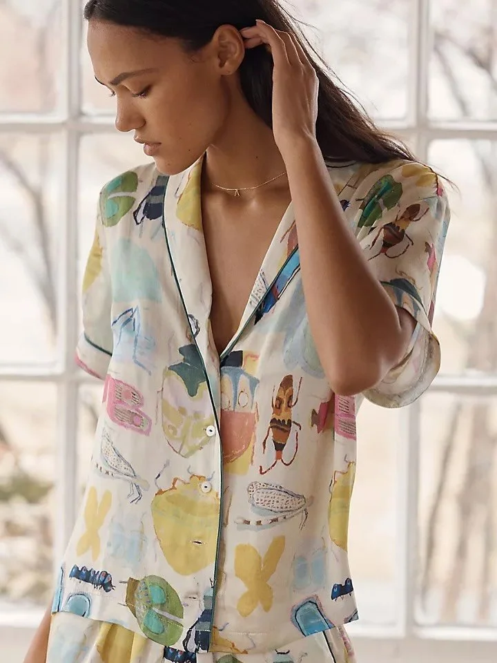 @anthropologie and I collaborated on several loungewear designs, and I&rsquo;m charmed by how this pajama set turned out! Apparel items are available for a limited time online and in select Anthropologie stores. 

(Tip: check the customer reviews for