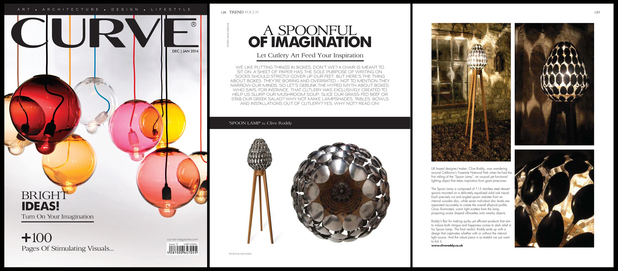 'Spoon Lamp' featured in Curve Magazine. Published in January 2014. Lebanon. LINK