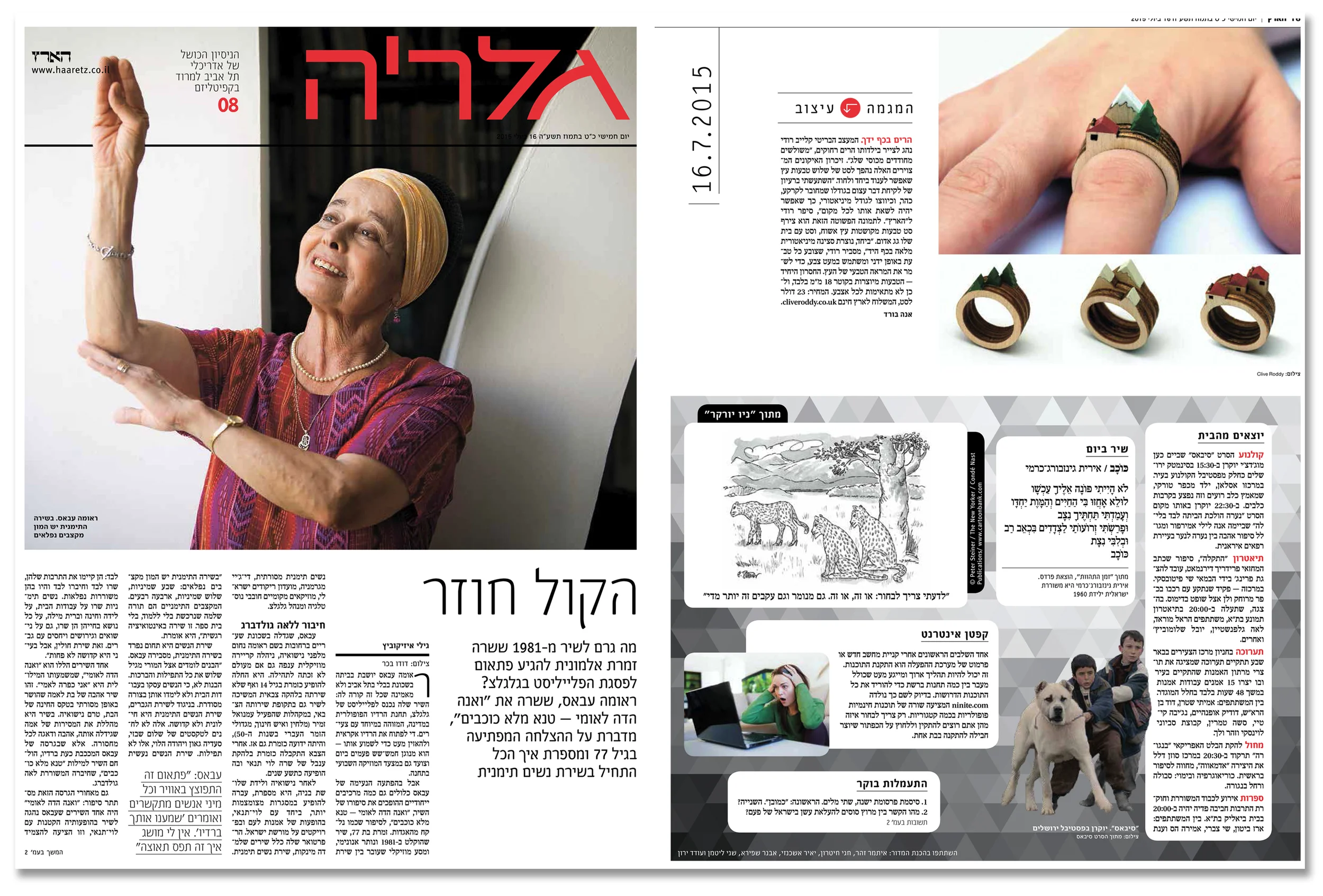 'Landscape Rings' featured in I sraeli newspaper Haaretz. Published in July 2015. Israel.