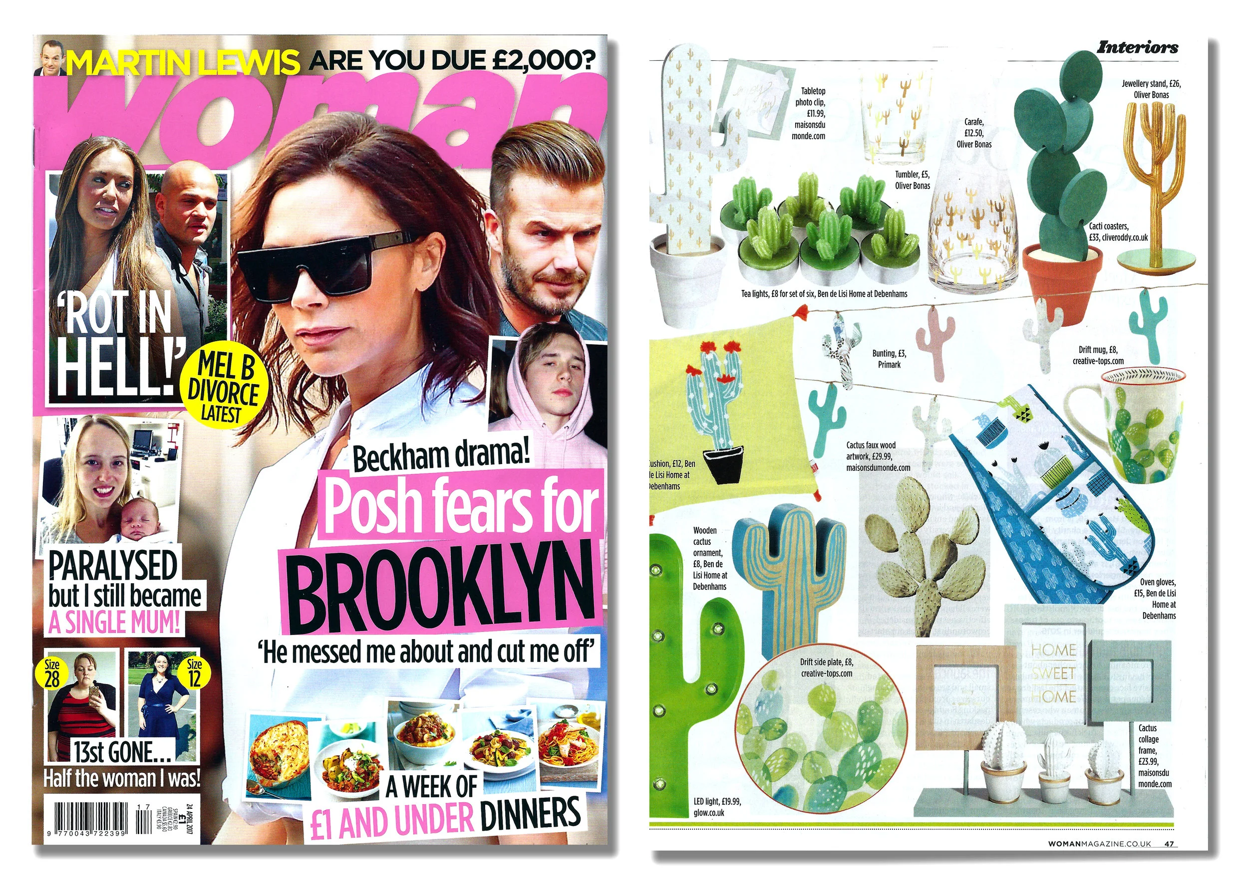 'Cacti Coasters' featured in Woman Magazine . Published in April 2017. UK .
