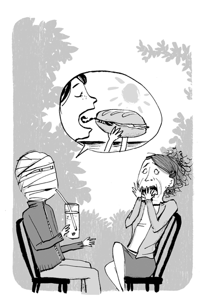 yinching noun Sympathetic facial gymnastics and tongue squirming that you can't help doing when a friend tells you of how they were recently stung in the mouth by a bee, or had eight hours of root canal from a partially competent dentist.
