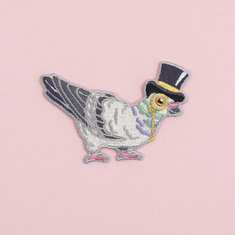 Pigeon In A Top Hat Iron On Embroidered Patch Alice Tams