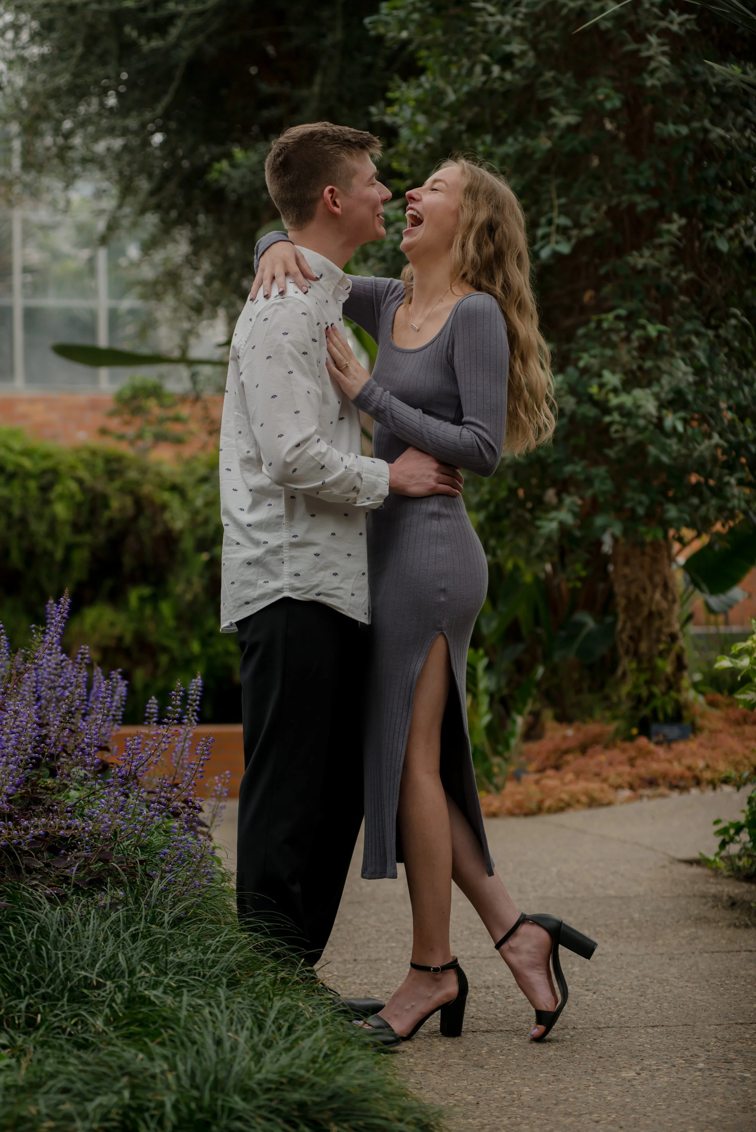 Matthaei Botanical Gardens Ann Arbor Michigan proposal with newly engaged couple
