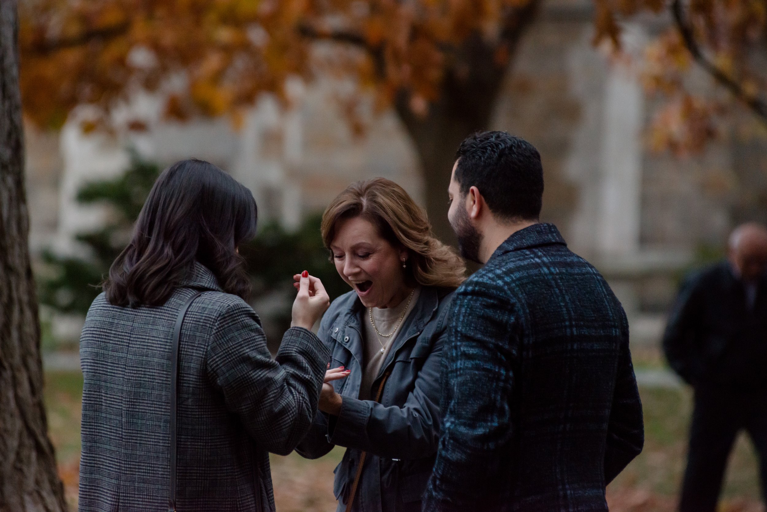 Romantic engagement proposal at the University of Michigan Law Quad in Ann Arbor