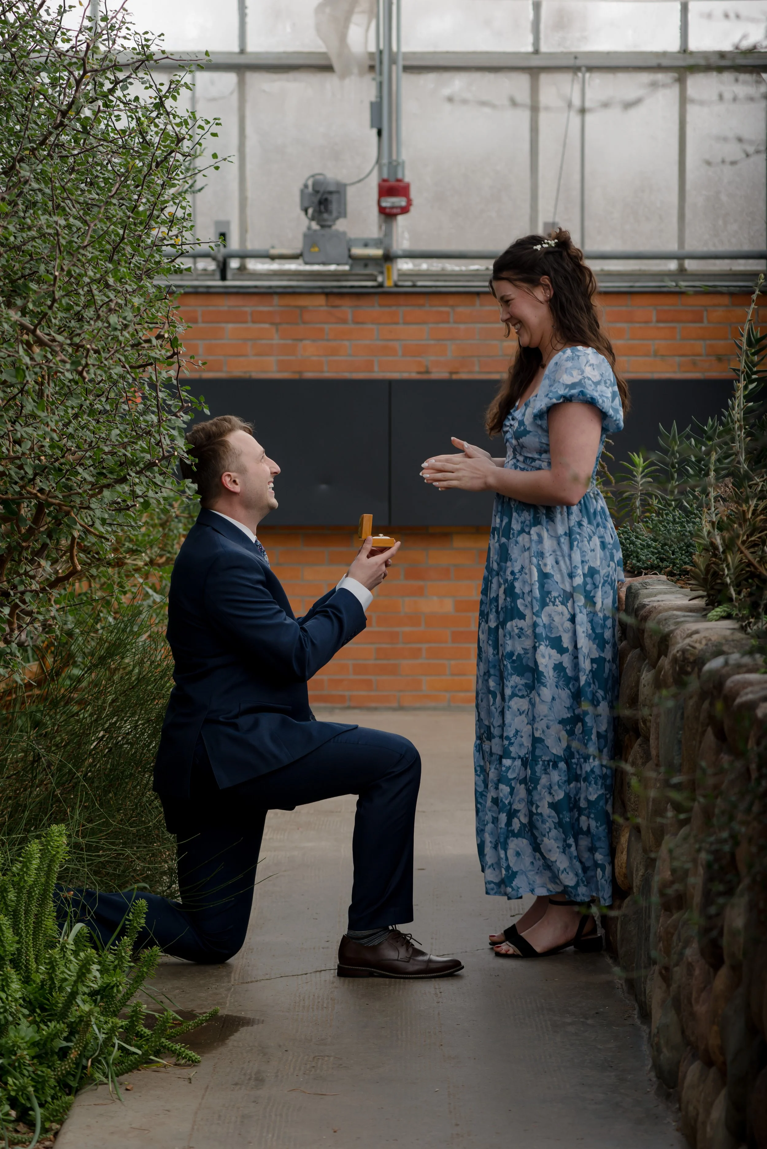 Romantic proposal moment with groom dipping bride after engagement in Michigan