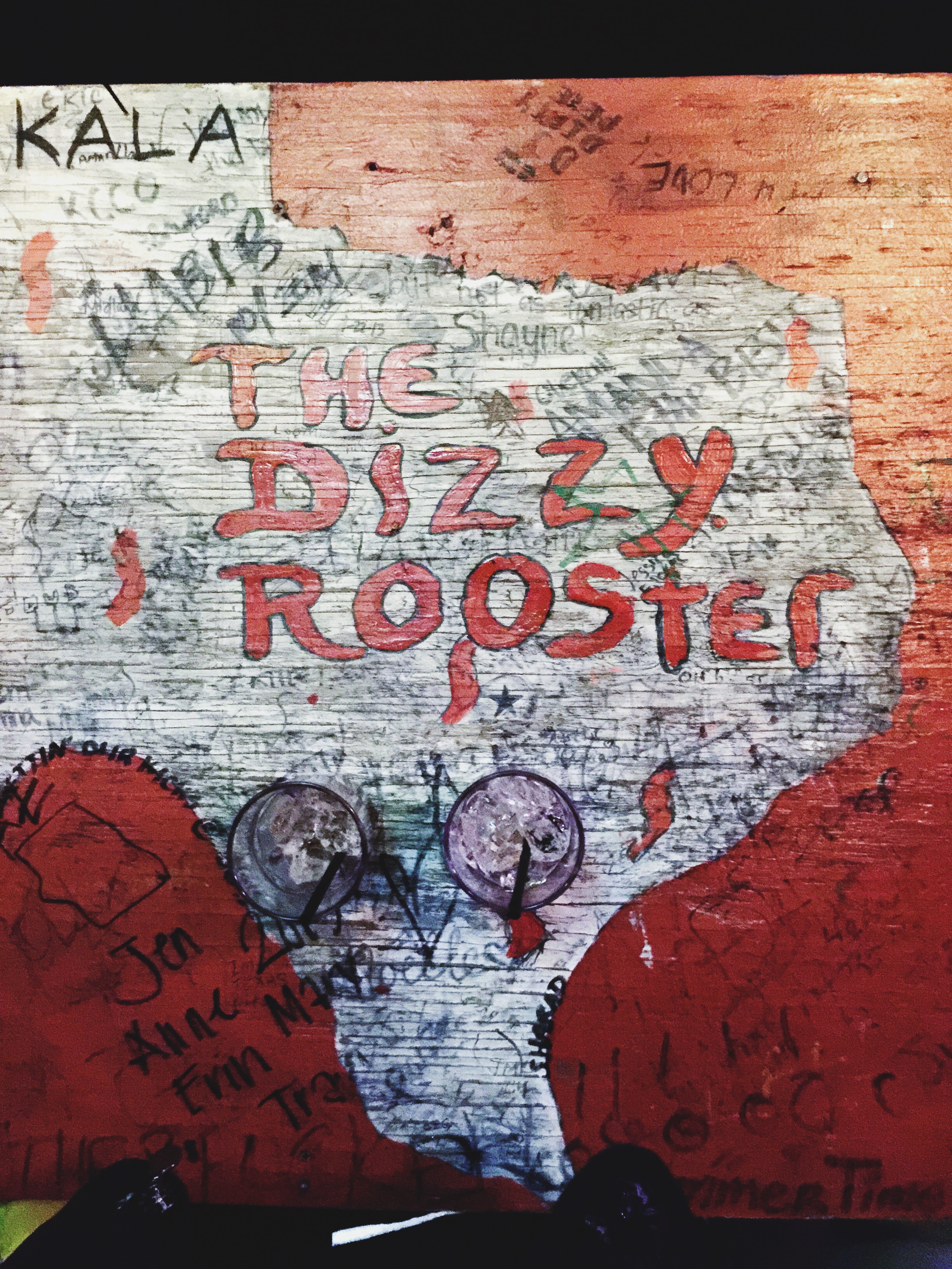   {the dizzy rooster, one of our many stops on sixth street.}  