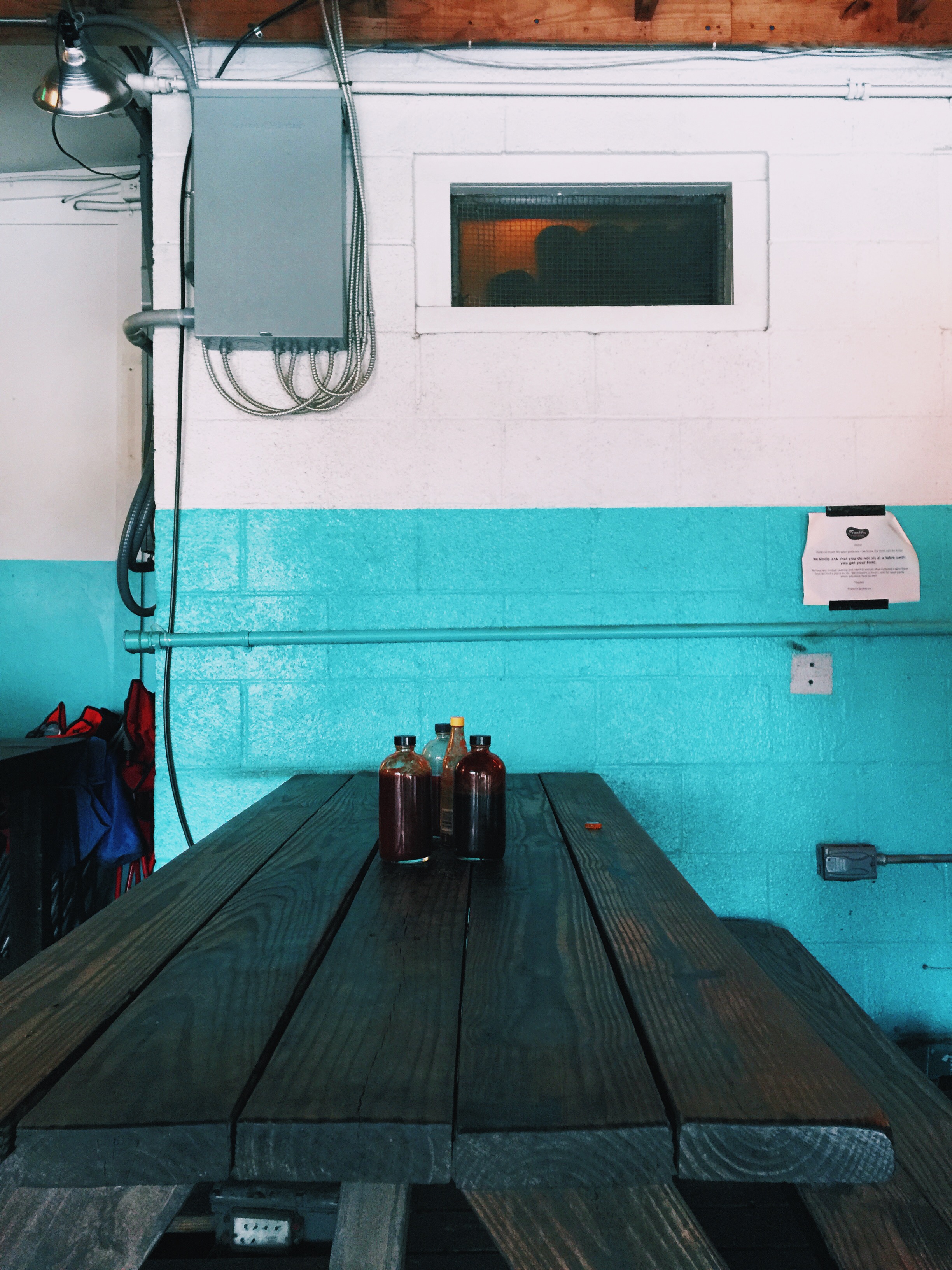   {outdoor seating with heated lamps, but of course, we opted to eat inside.}  