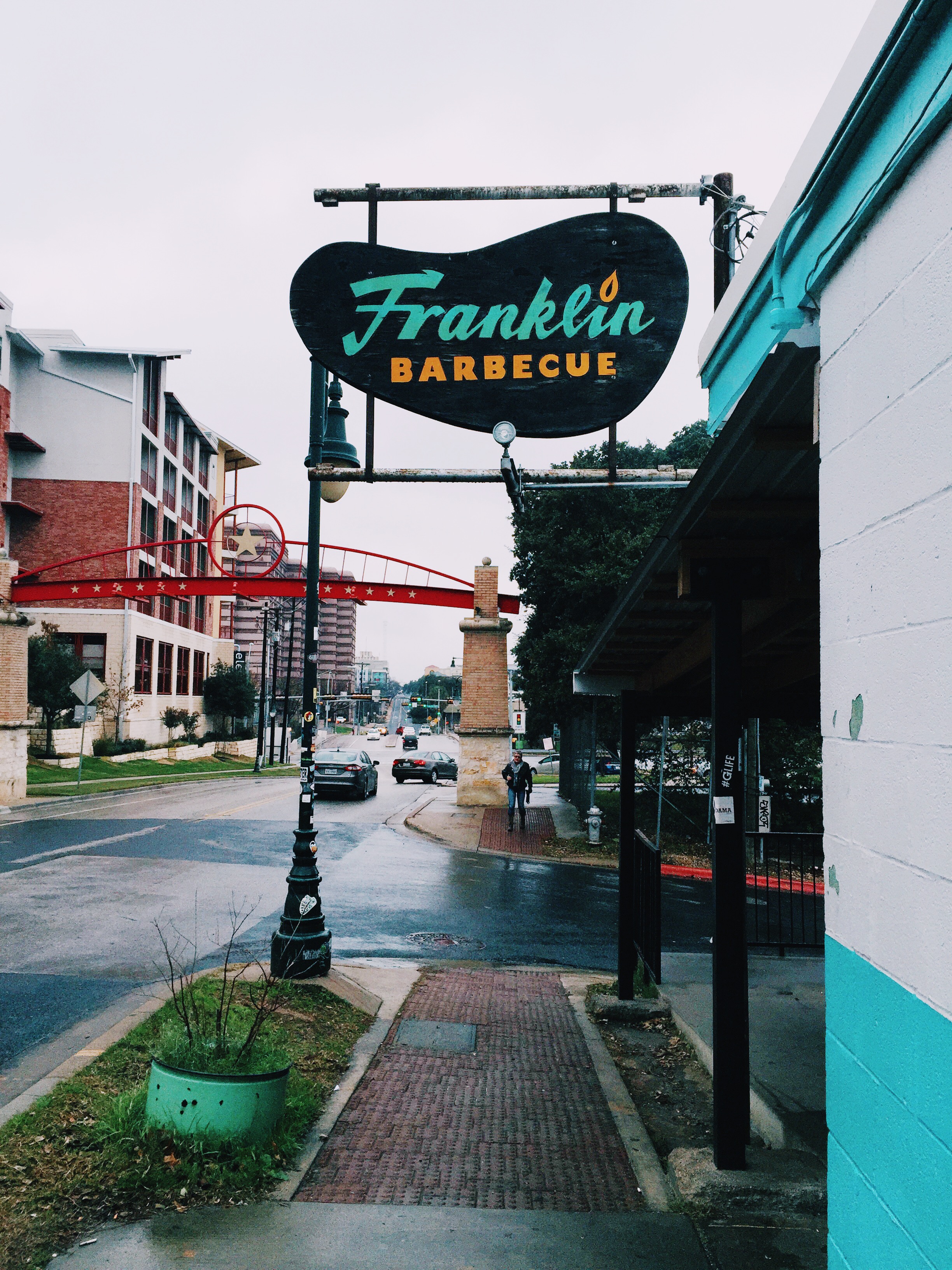   {an outdoor view of franklin bbq.}  