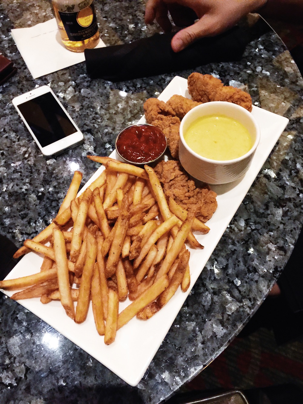   {our last night with beer and chicken tenders.}  