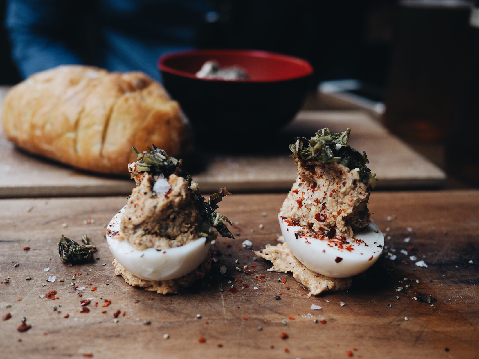 {Deviled duck eggs.}