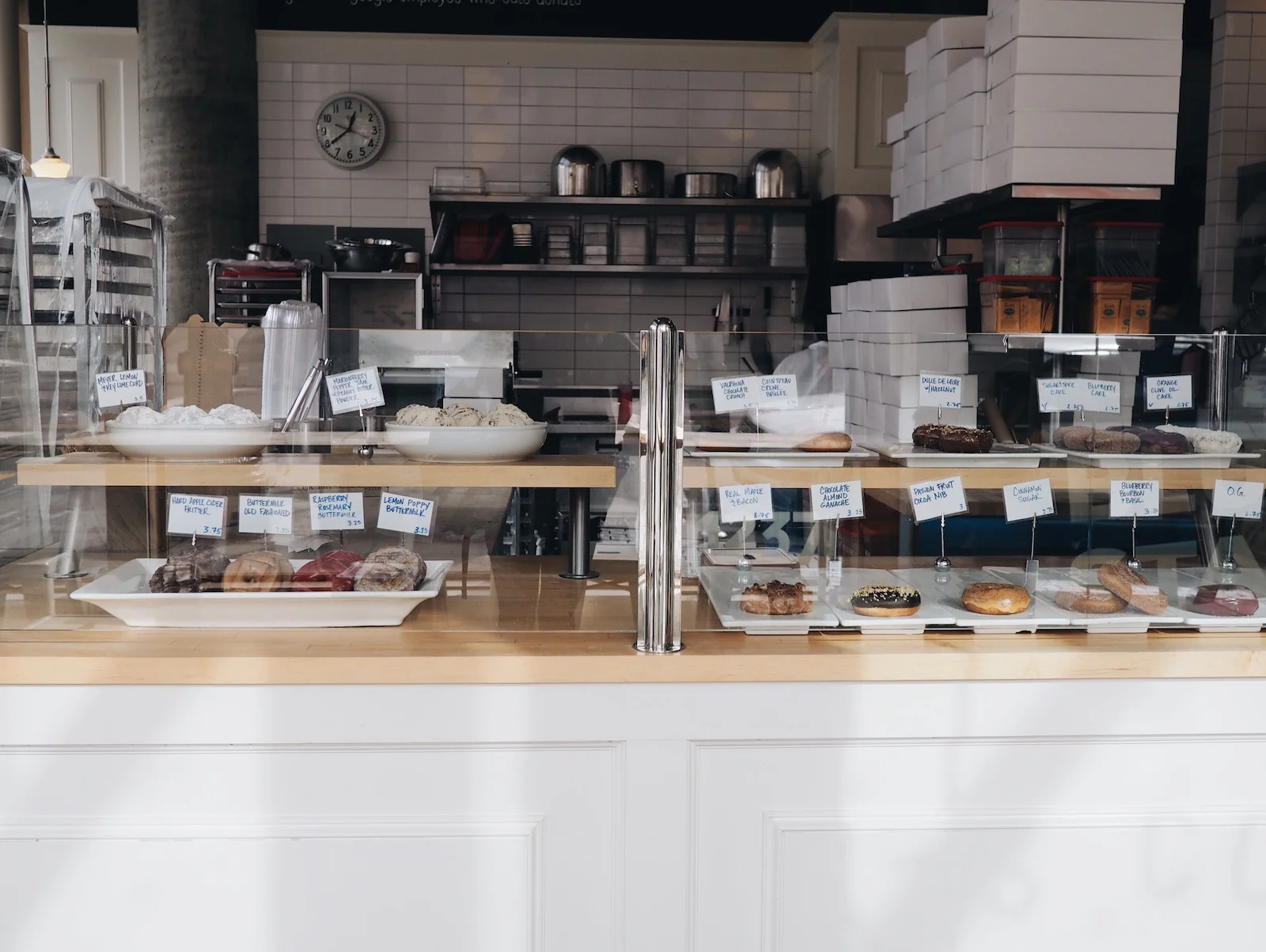 {Doughnuts on display.}