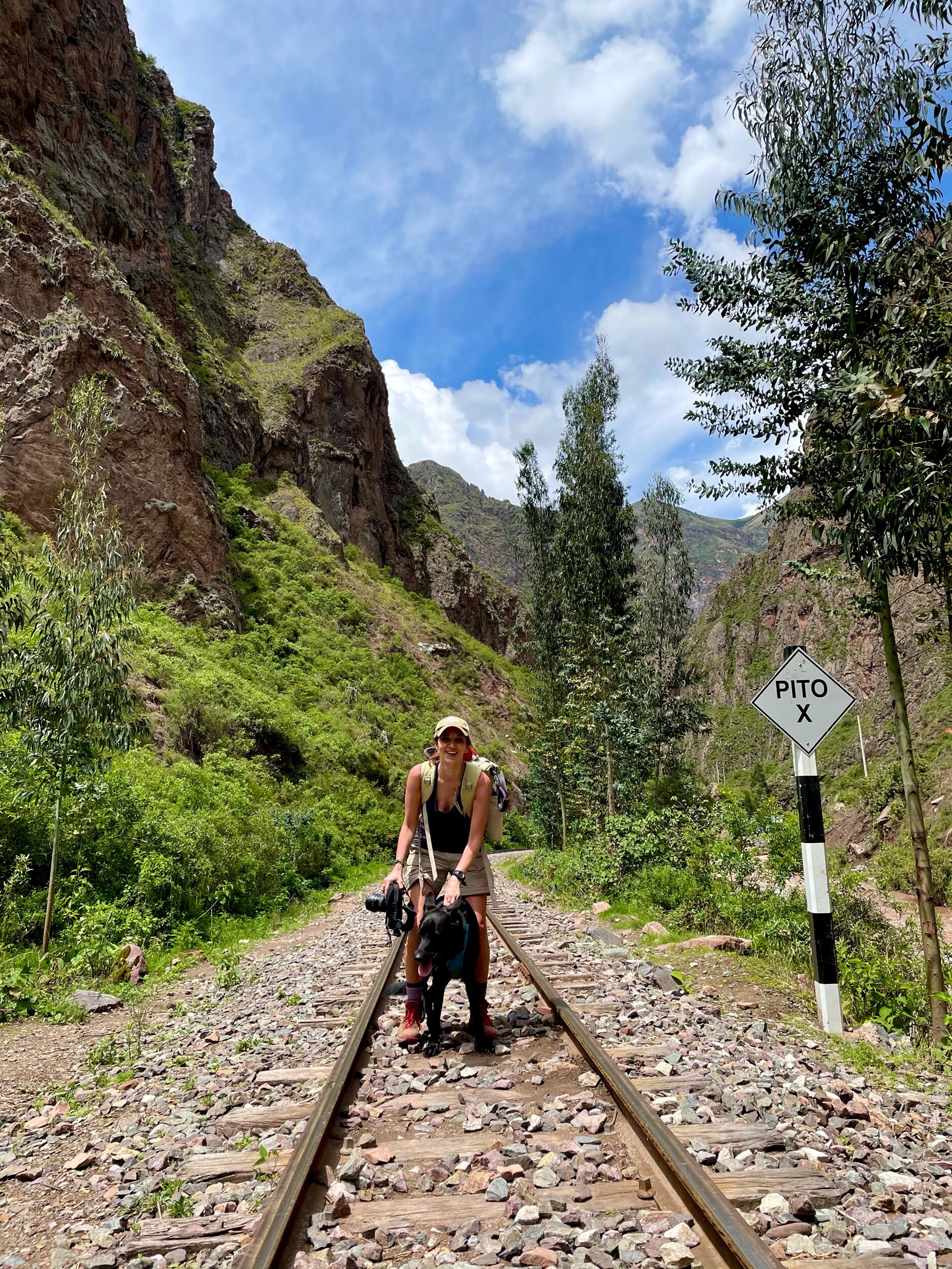 Melanie Boling and Expeditionary Service Dog River Roux on the trail to Machu Picchu.