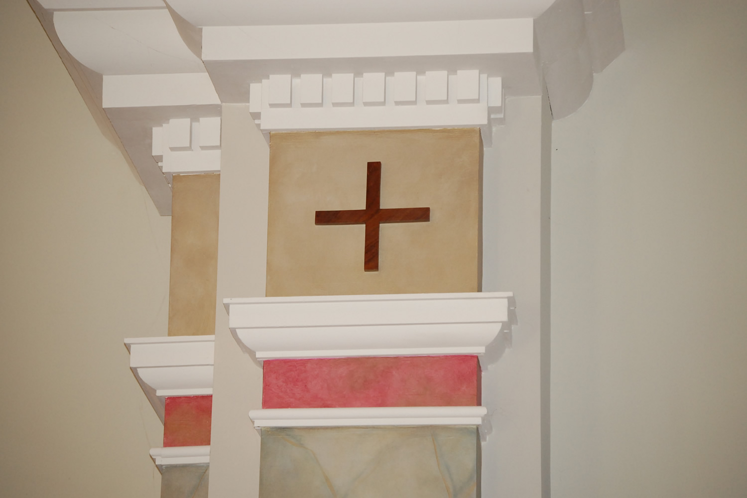 The symbol of the cross is prevalent throughout the campus