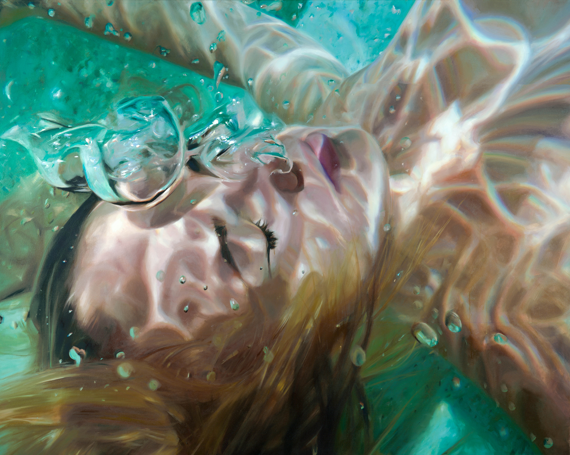 Удовлетворение водой. Рейша Перлмуттер картины. Художница Рейша Перлмуттер. Портрет под водой. Реалистичные картины.