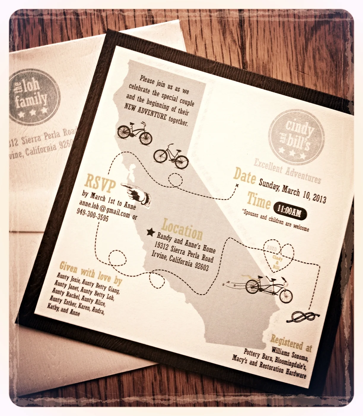 California Travel themed Bridal Shower invite