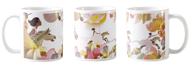 Flowers & Horses Mug . Left, middle and right views