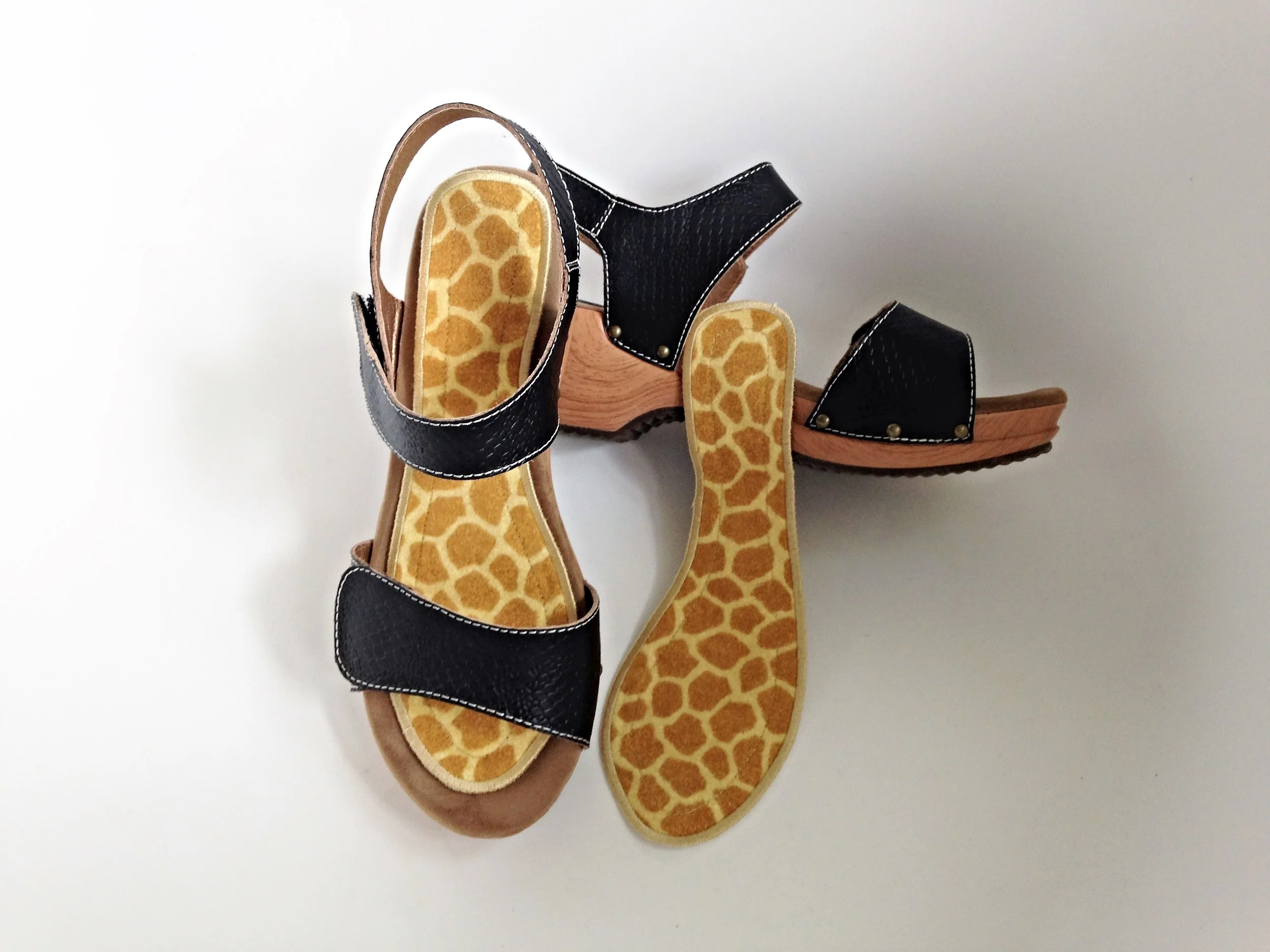 giraffe sox in black sandals.JPG