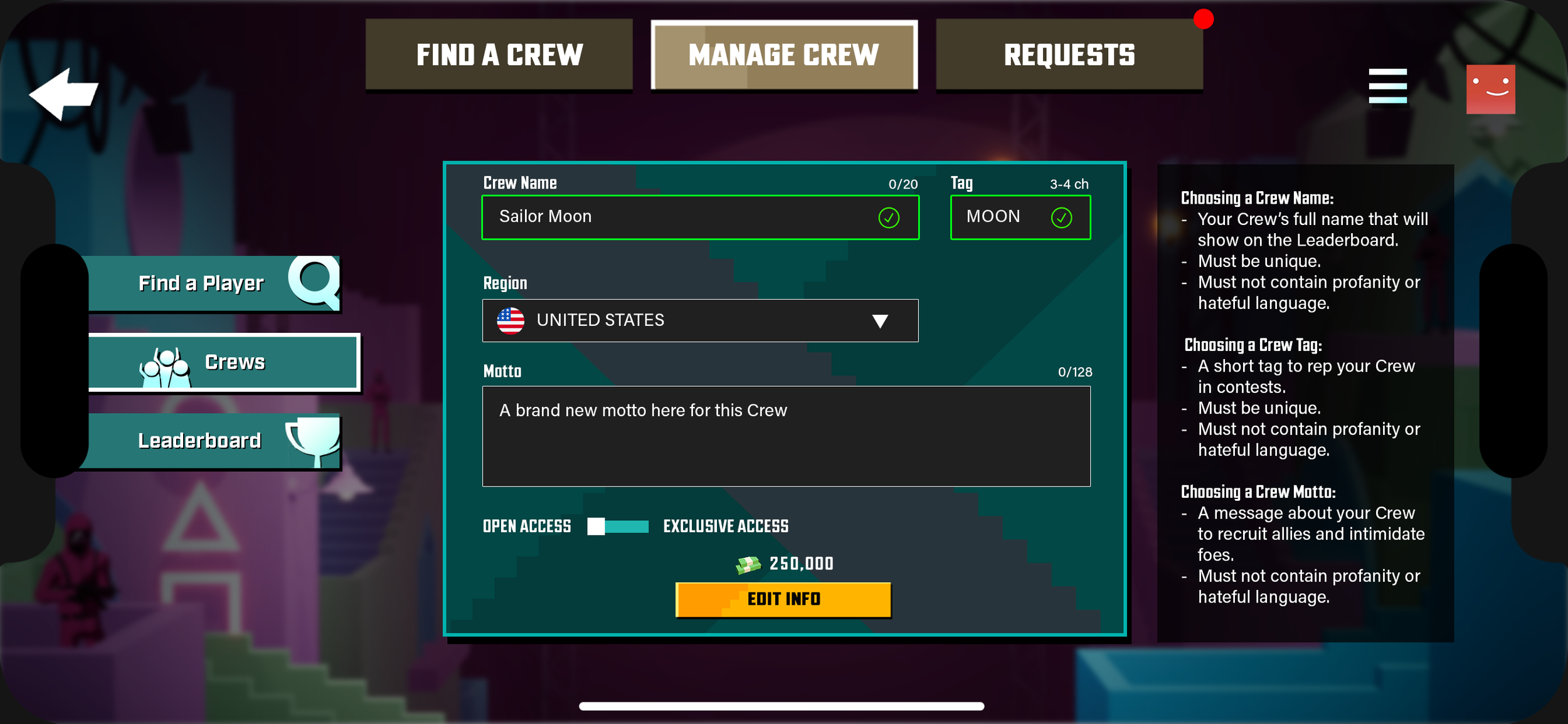 Player is Crew Leader - Edit Crew