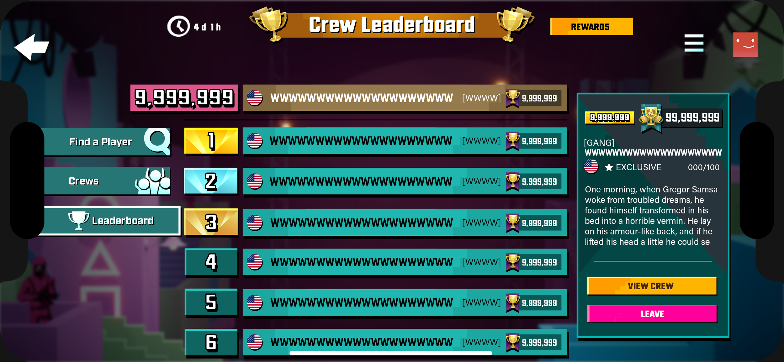 Crew Leaderboard - Crewed Player - Crew Roster
