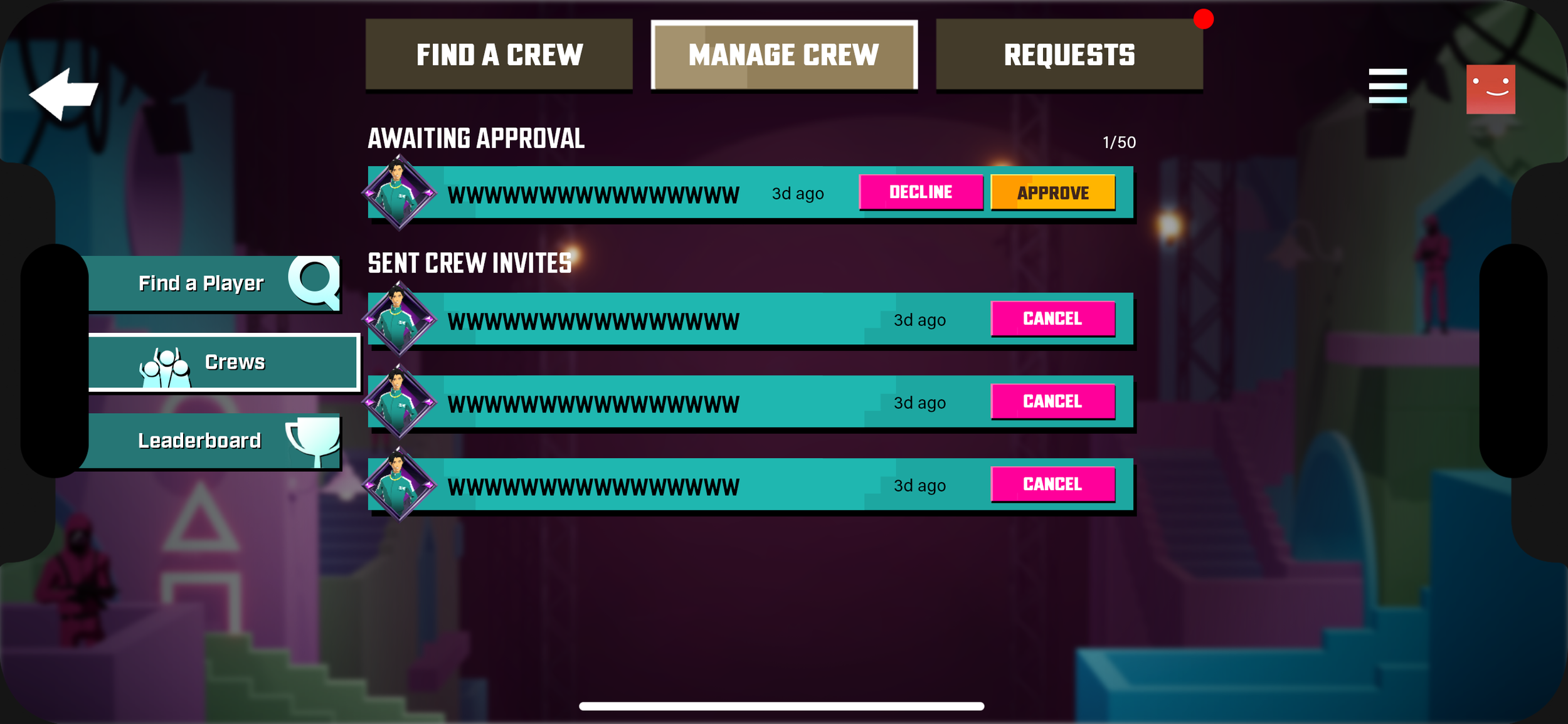 Player is Crew Leader - Pending Approvals