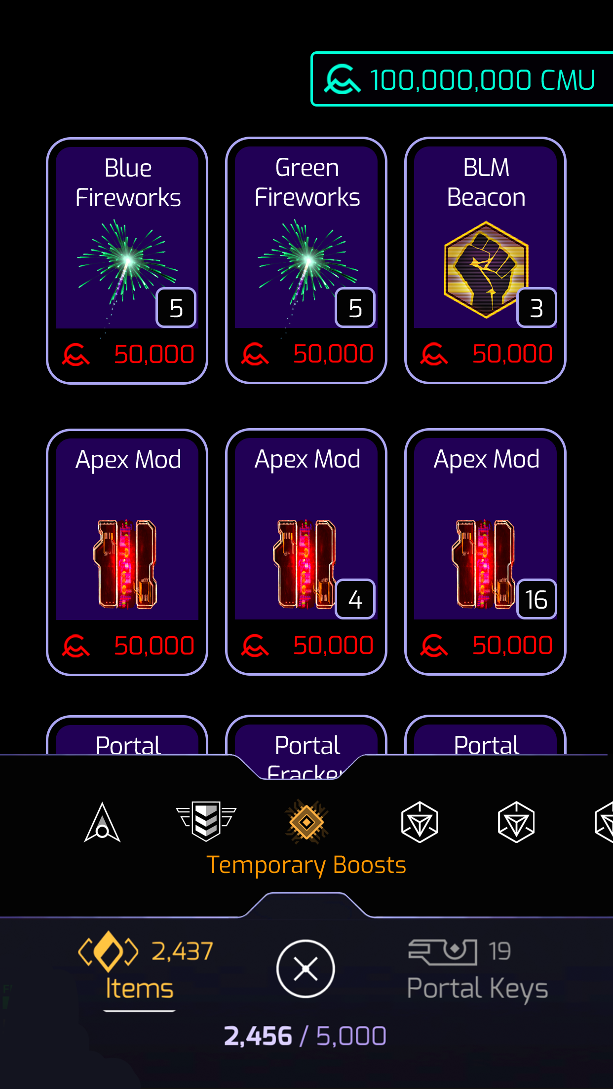 Temporary Boosts Page