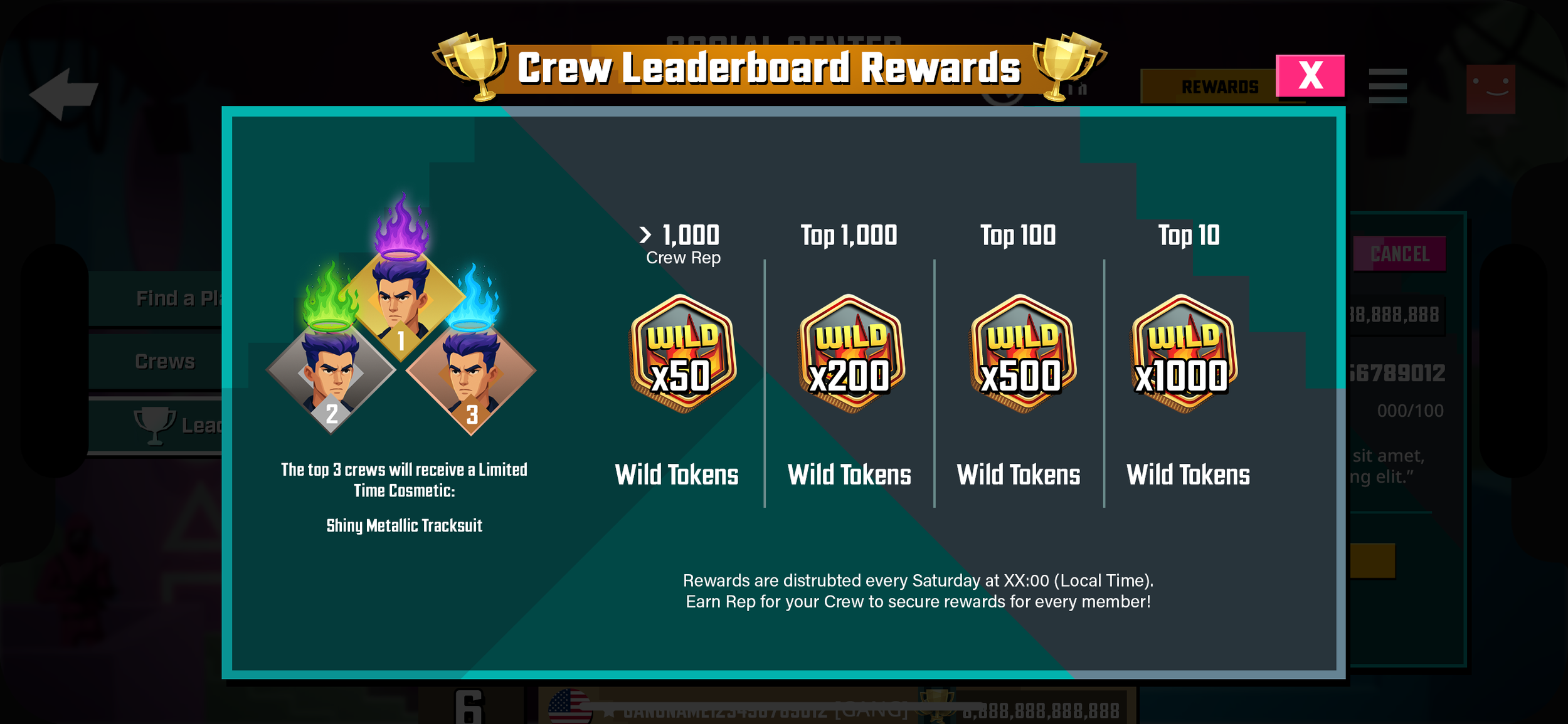Crew Leaderboard - Rewards Pop Up