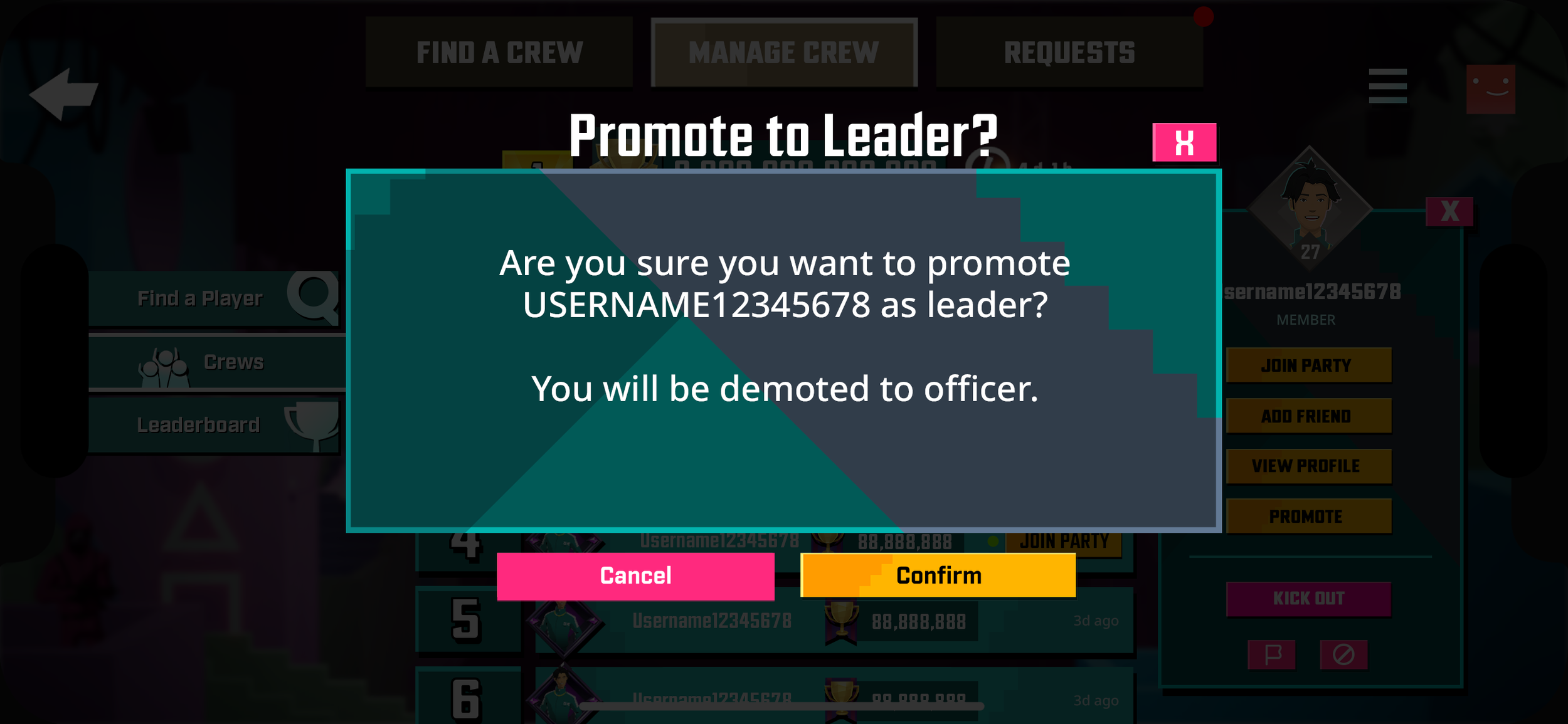 Player is Crew Leader - Promotion Confirmation