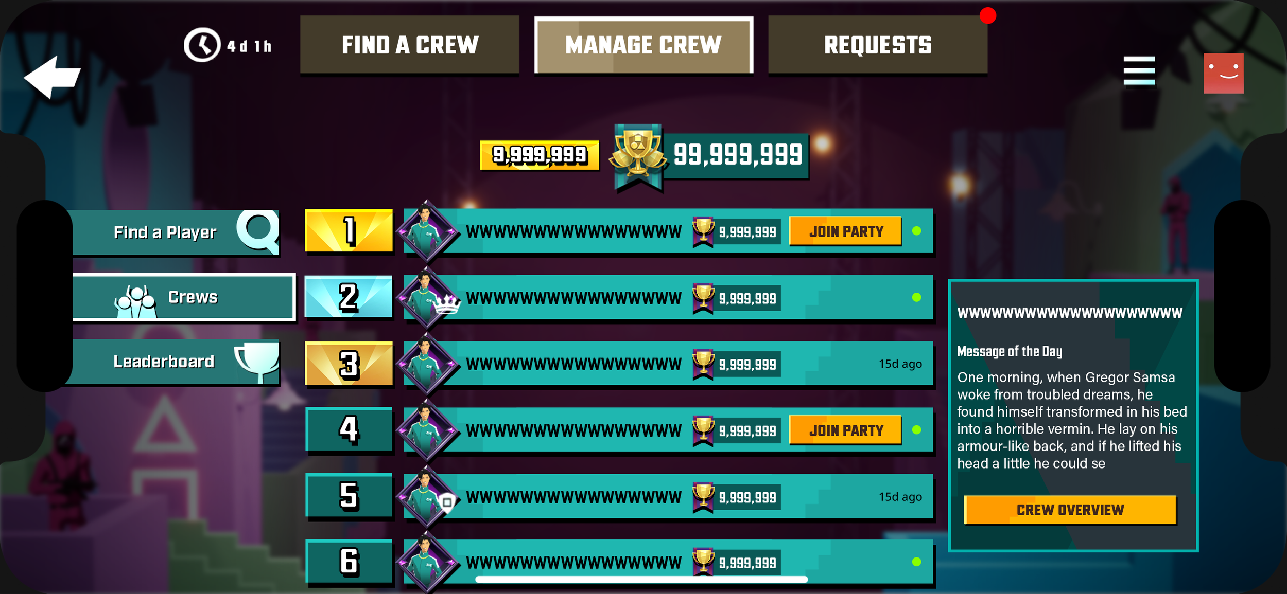 Player is Crew Leader - Crew Roster